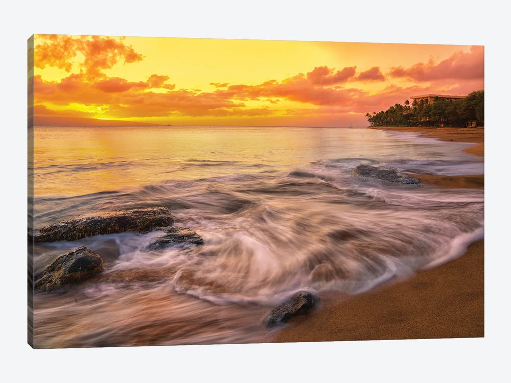 Calming Waves With A Golden Sunset by Jonathan Ross Photography 1-piece Canvas Wall Art