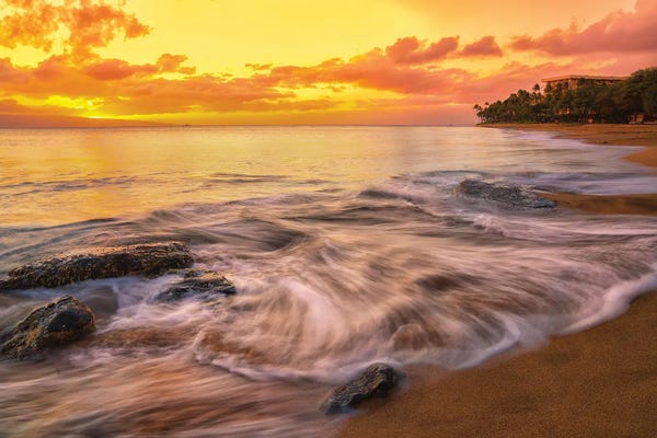 Calming Waves With A Golden Sunset