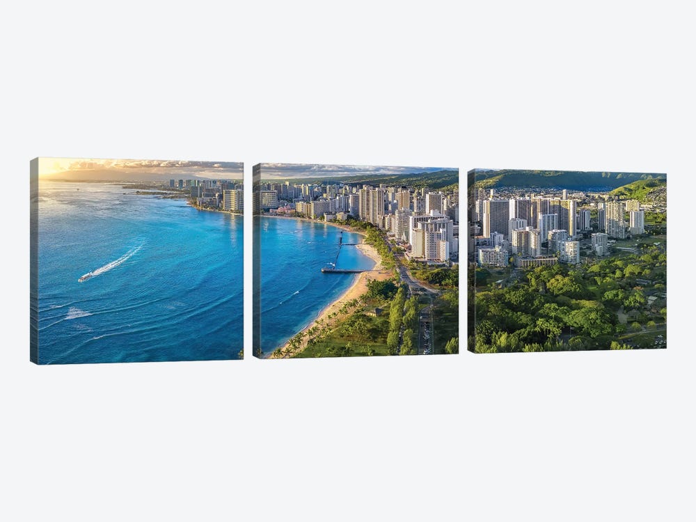 Sunset In Honolulu by Jonathan Ross Photography 3-piece Canvas Print