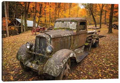 Old Car In The Autumn Forest Canvas Art Print - Jonathan Ross Photography