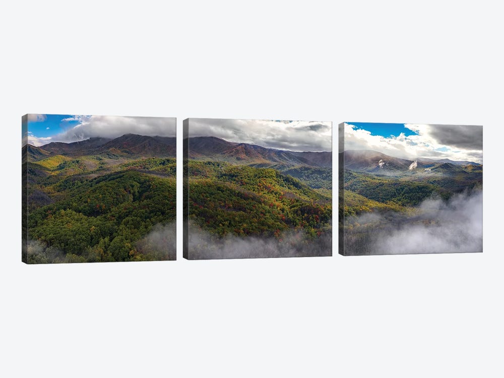 Fog Settling In The Smokies by Jonathan Ross Photography 3-piece Art Print