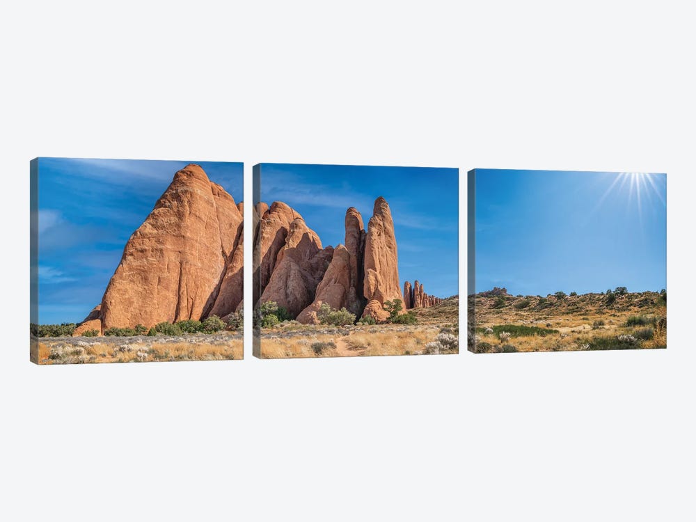 Arches National Park With A Sun Star by Jonathan Ross Photography 3-piece Canvas Art Print