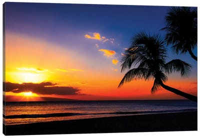 Leaning Into Sunset Canvas Art Print - 3-Piece Beach Art