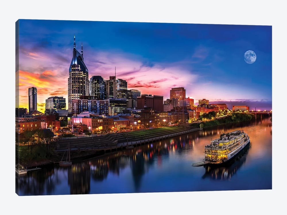 Moon Over Nashville by Jonathan Ross Photography 1-piece Canvas Artwork