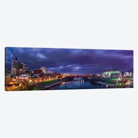 Nashville Lights On The Cumberland River Canvas Print #JRP61} by Jonathan Ross Photography Canvas Wall Art