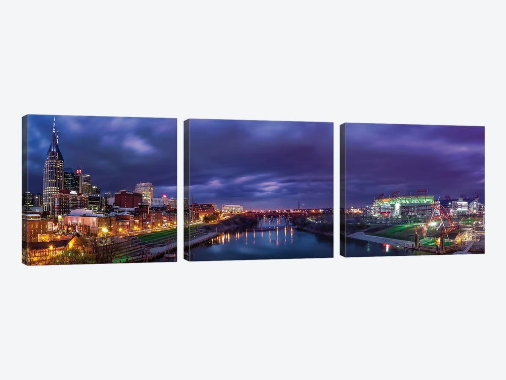 Nashville Lights On The Cumberland River by Jonathan Ross Photography 3-piece Canvas Art Print