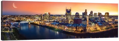 Nashville Twilight Panorama Canvas Art Print - Panoramic Cityscapes
