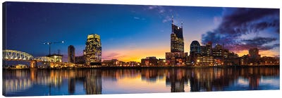 Night Is Falling On Nashville Canvas Art Print - Panoramic Cityscapes