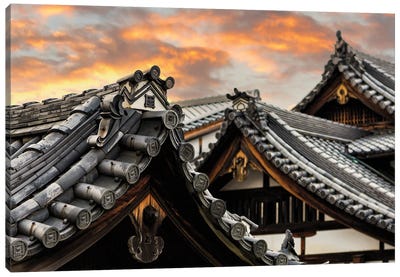 Sunset Over The Rooftops Of Historic Gion, Japan Canvas Art Print - Kyoto