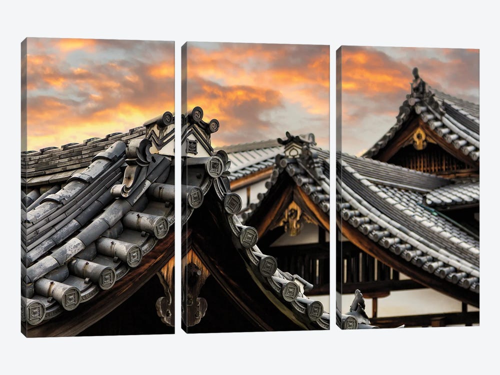 Sunset Over The Rooftops Of Historic Gion, Japan by Jane Rix 3-piece Art Print