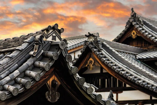 Jane Rix: Sunset Over The Rooftops Of Historic Gion, Japan by Jane Rix