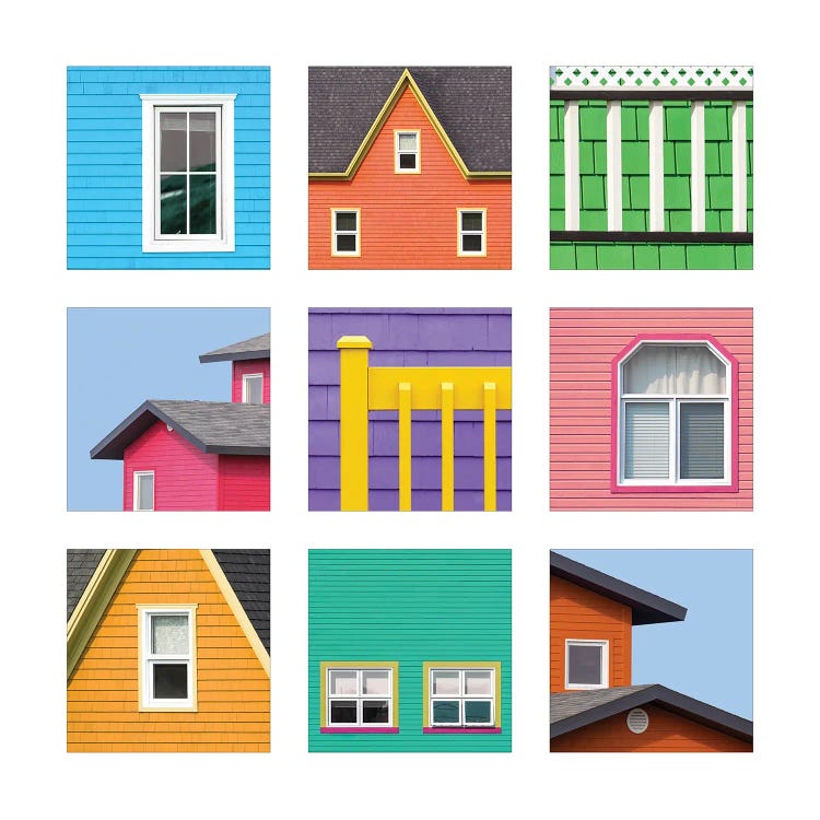 Collage Of The Colourful Houses Of The Magdalen Islands, Canada