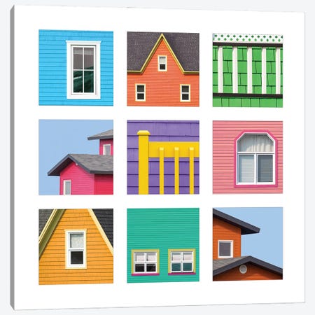 Collage Of The Colourful Houses Of The Magdalen Islands, Canada Canvas Print #JRX134} by Jane Rix Canvas Artwork