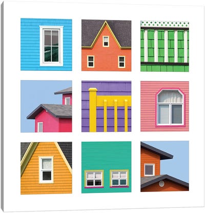 Collage Of The Colourful Houses Of The Magdalen Islands, Canada Canvas Art Print - Quebec Art