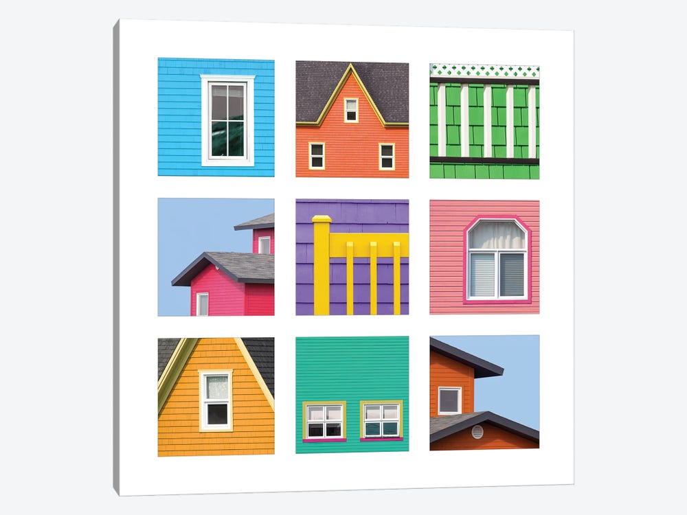 Collage Of The Colourful Houses Of The Magdalen Islands, Canada by Jane Rix 1-piece Canvas Wall Art