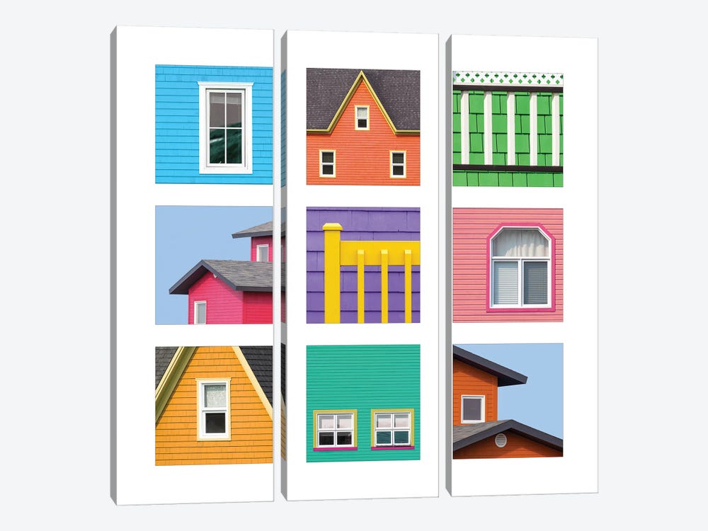 Collage Of The Colourful Houses Of The Magdalen Islands, Canada by Jane Rix 3-piece Canvas Artwork