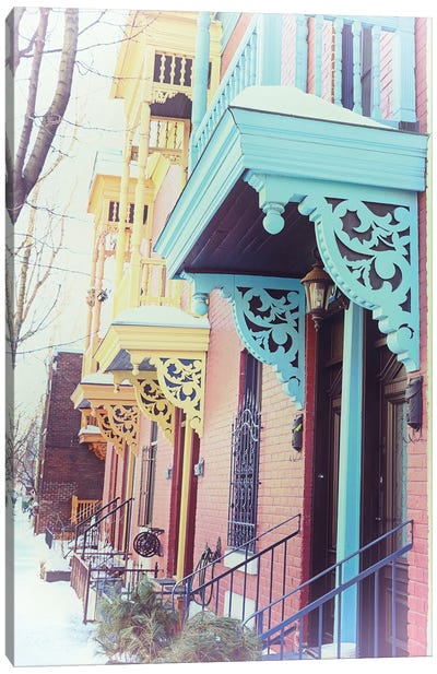 Colourful Balconies In Winter, Montreal Canvas Art Print