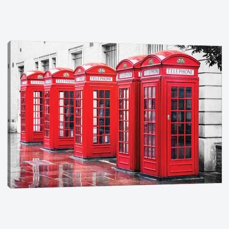 British Red Phone Boxes, London Canvas Print #JRX143} by Jane Rix Canvas Wall Art