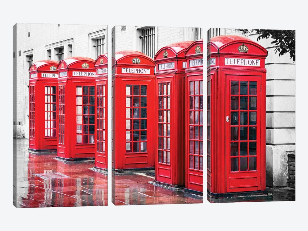 British Red Phone Boxes, London by Jane Rix 3-piece Canvas Artwork