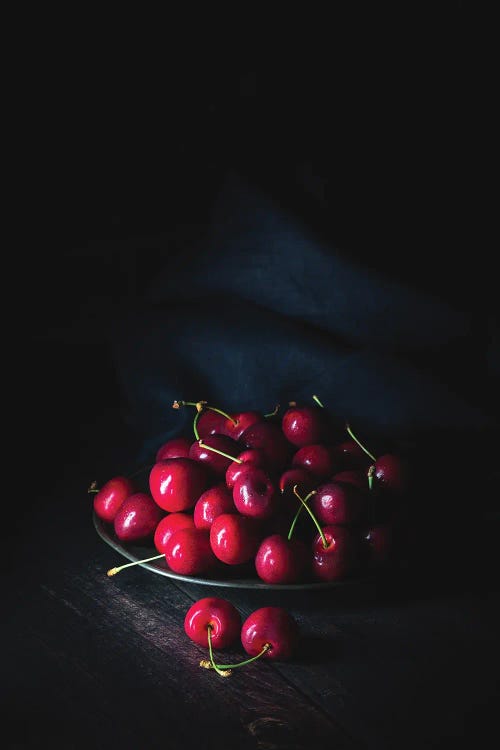 Sweet Cherries On A Pewter Plate