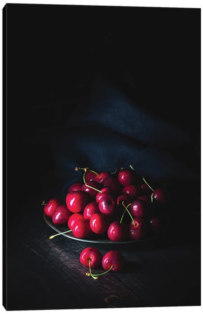 Sweet Cherries On A Pewter Plate Canvas Art Print - Cherry Art