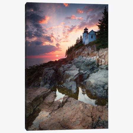 Sunset At Bass Harbor Lighthouse, Mount Desert Island, Maine, USA Canvas Print #JRX178} by Jane Rix Canvas Art Print