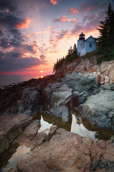 Maine: Sunset At Bass Harbor Lighthouse, Mount Desert Island, Maine, USA by Jane Rix