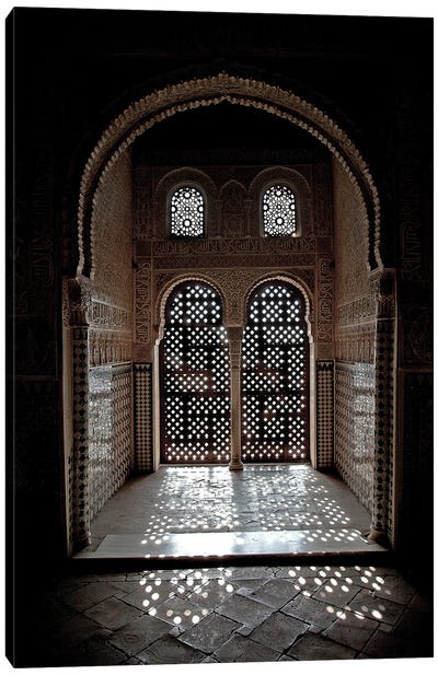 Arabesque Window In Sunlight, Alhambra, Spain Canvas Art Print - Famous Palaces & Residences