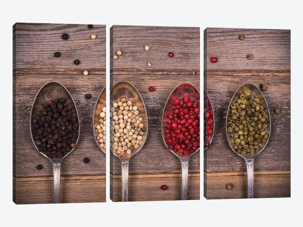 Peppercorns On Silver Spoons by Jane Rix 3-piece Canvas Wall Art
