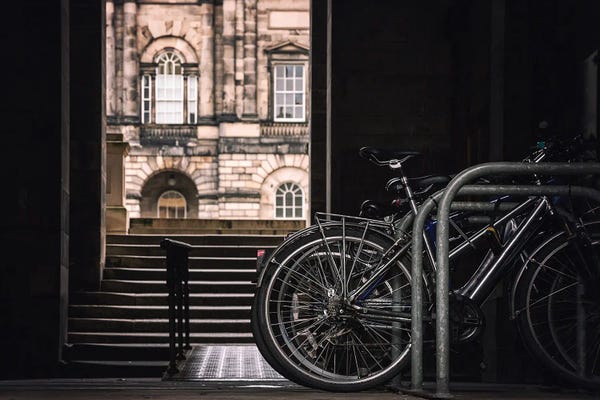 Edinburgh: Bikes Outside Of Edinburgh University by Jane Rix