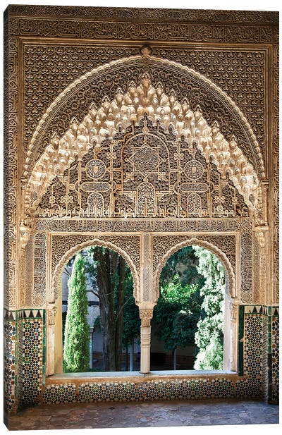 Ornate Moorish Design Window, Alhambra, Spain Canvas Art Print - Middle Eastern Décor