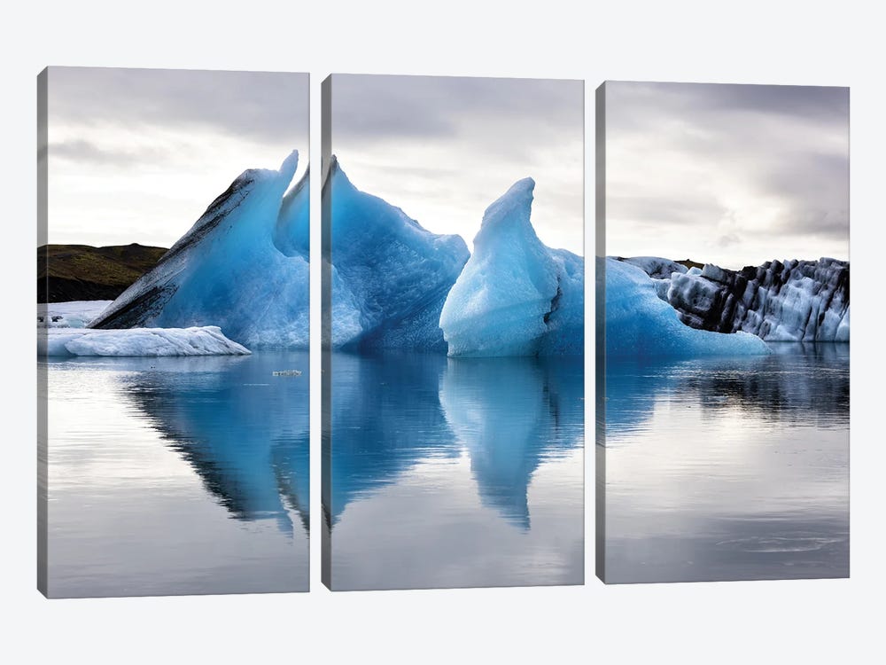 Blue Icebergs, Jokulsarlon Glacial Lagoon, Iceland by Jane Rix 3-piece Canvas Wall Art
