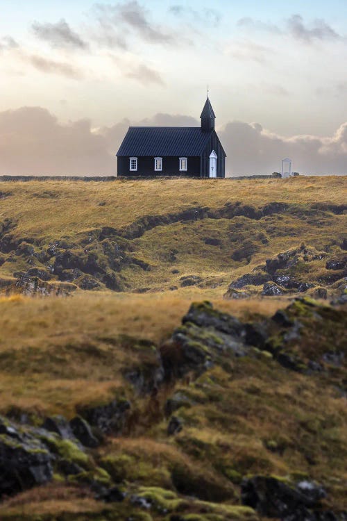 Budakirkja Black Church At Sunrise Iceland