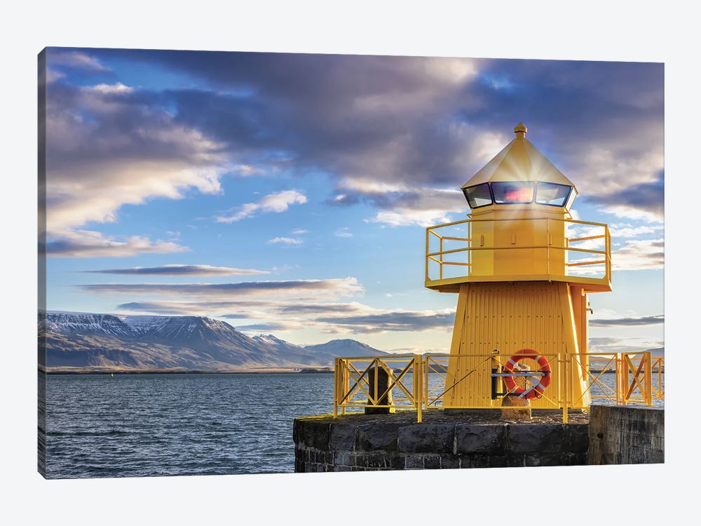 Lighthouse In Reykjavik Harbour At Daybreak by Jane Rix 1-piece Canvas Art