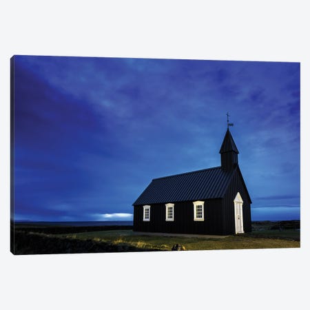 Budir Black Church At Daybreak Iceland Canvas Print #JRX212} by Jane Rix Canvas Wall Art