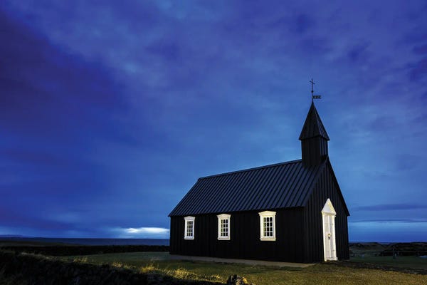 Blue: Budir Black Church At Daybreak Iceland by Jane Rix