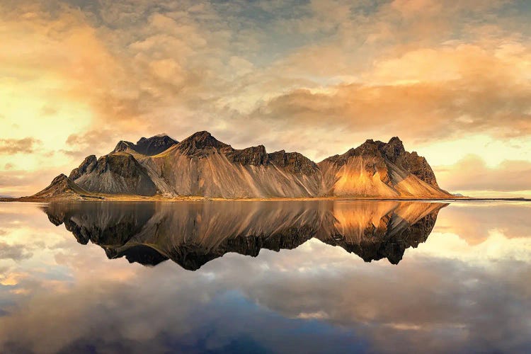 Sunset At Vestrahorn With Mirror Reflection Iceland