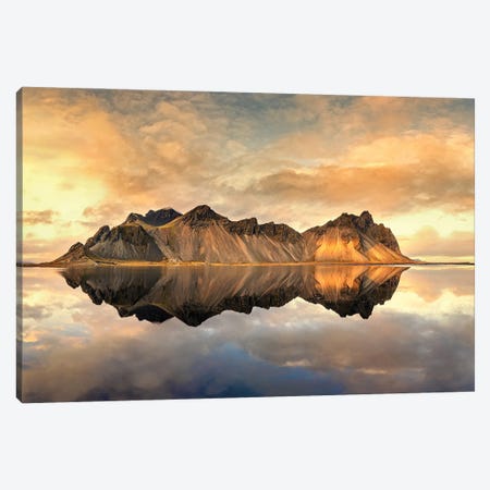 Sunset At Vestrahorn With Mirror Reflection Iceland Canvas Print #JRX216} by Jane Rix Canvas Print