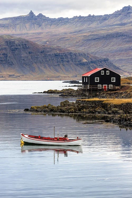 Small Boat And Wooden House Eastfjords, Iceland