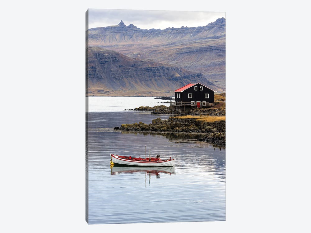 Small Boat And Wooden House Eastfjords, Iceland by Jane Rix 1-piece Art Print