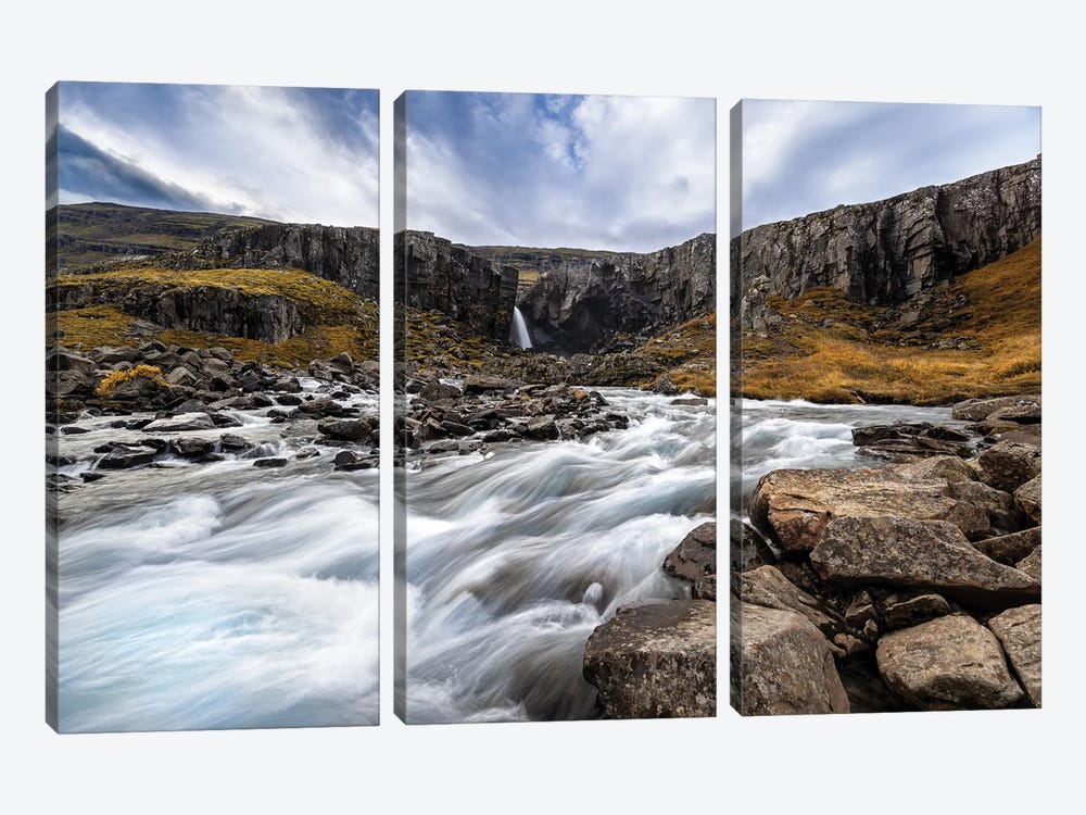 Folaldafoss Waterfall And Glacial River, Iceland by Jane Rix 3-piece Canvas Art Print