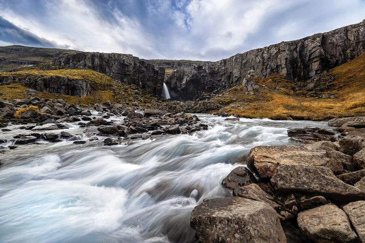 Folaldafoss Waterfall And Glacial River, Iceland