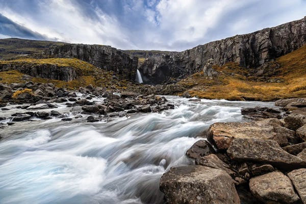 Jane Rix: Folaldafoss Waterfall And Glacial River, Iceland by Jane Rix