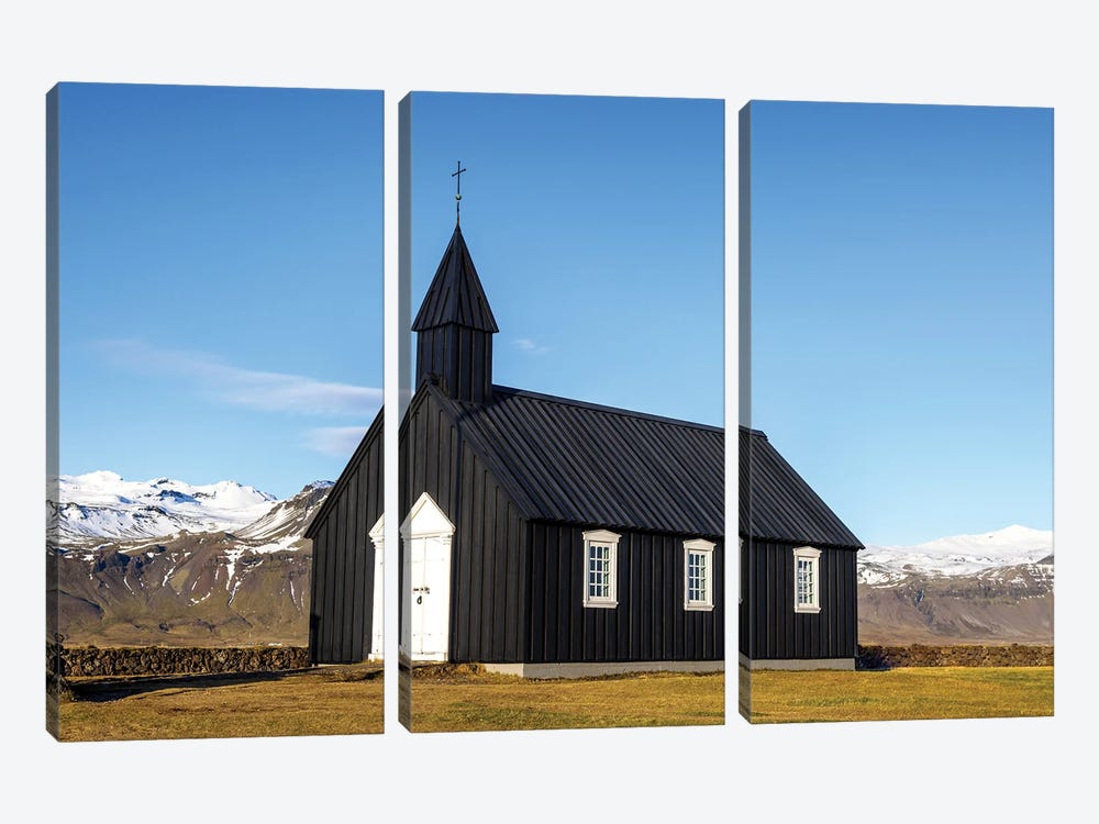Budir Black Church, Iceland by Jane Rix 3-piece Canvas Wall Art