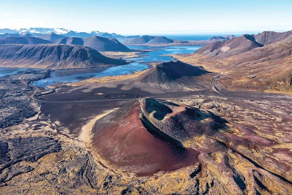 Jane Rix: Extinct Volcano, Lava Fields, Lakes And Mountains, Iceland by Jane Rix