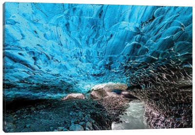 Blue Ice Cave And Underground River, Southern Iceland Canvas Art Print - Jane Rix