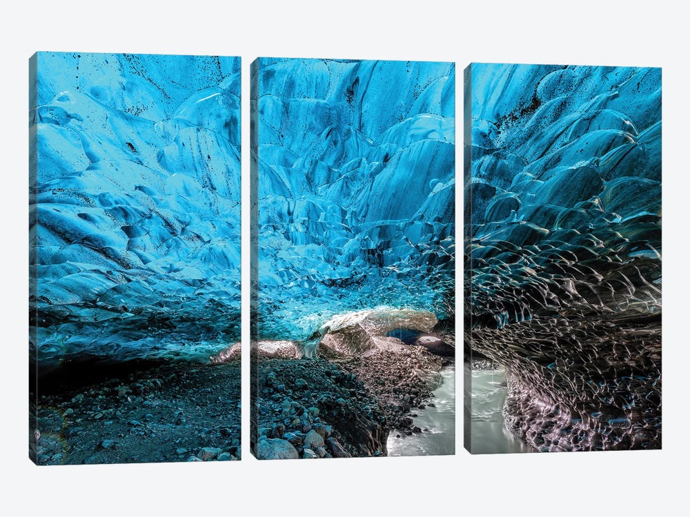 Blue Ice Cave And Underground River, Southern Iceland by Jane Rix 3-piece Canvas Art Print