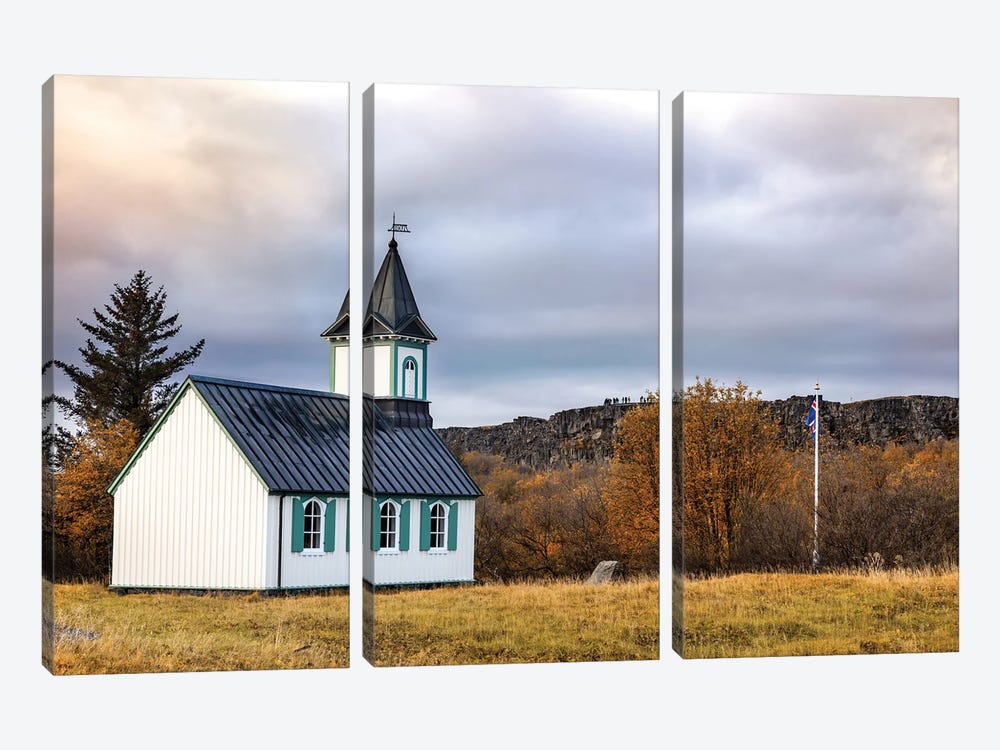 Pingvellir Church, Iceland In Autumn by Jane Rix 3-piece Canvas Wall Art