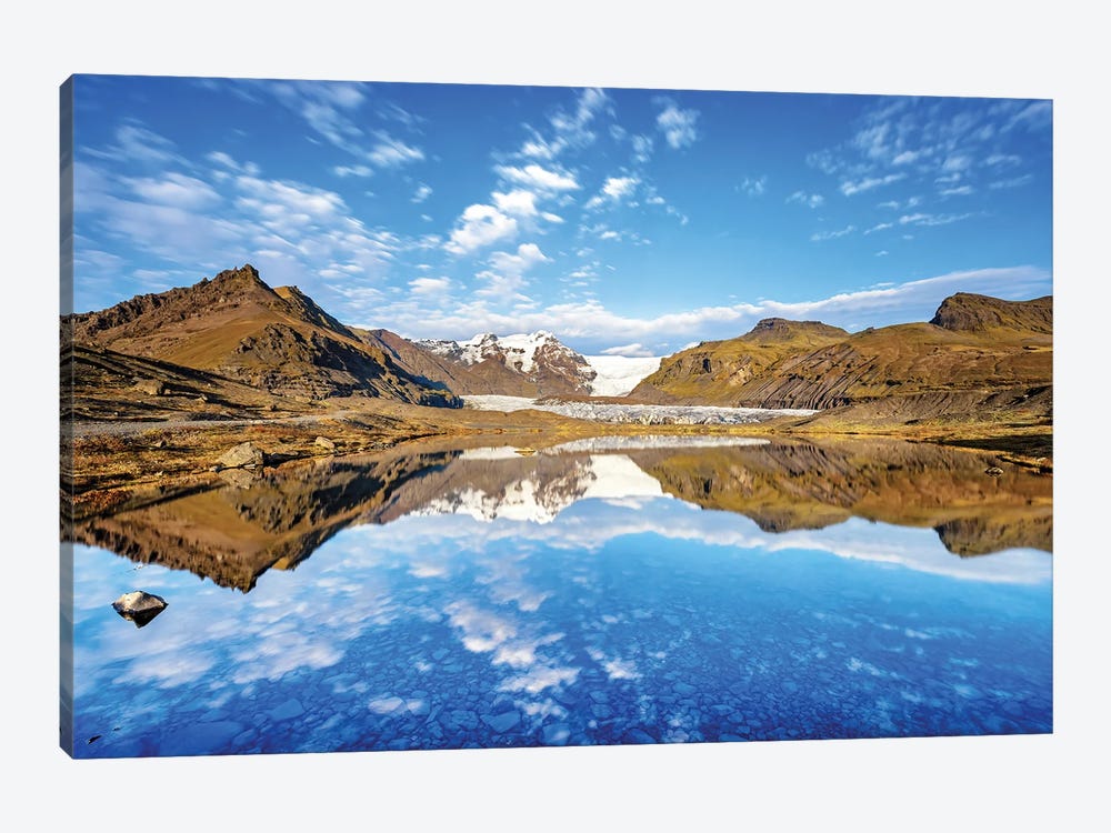 Svinafellsjokull, Mirror Reflection In Glacier Lagoon, Iceland by Jane Rix 1-piece Canvas Wall Art