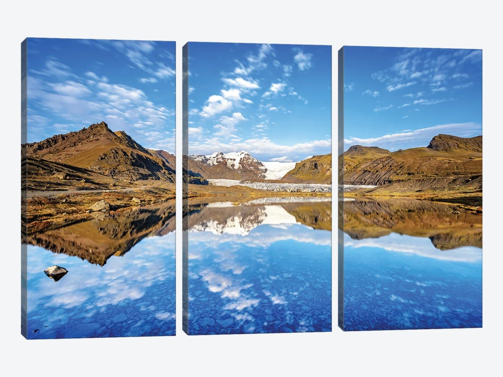 Svinafellsjokull, Mirror Reflection In Glacier Lagoon, Iceland by Jane Rix 3-piece Canvas Art